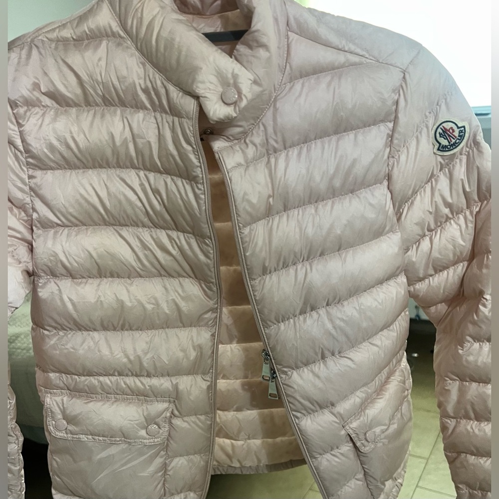 Moncler Pink Puffer Coat with Horizontal Quilting